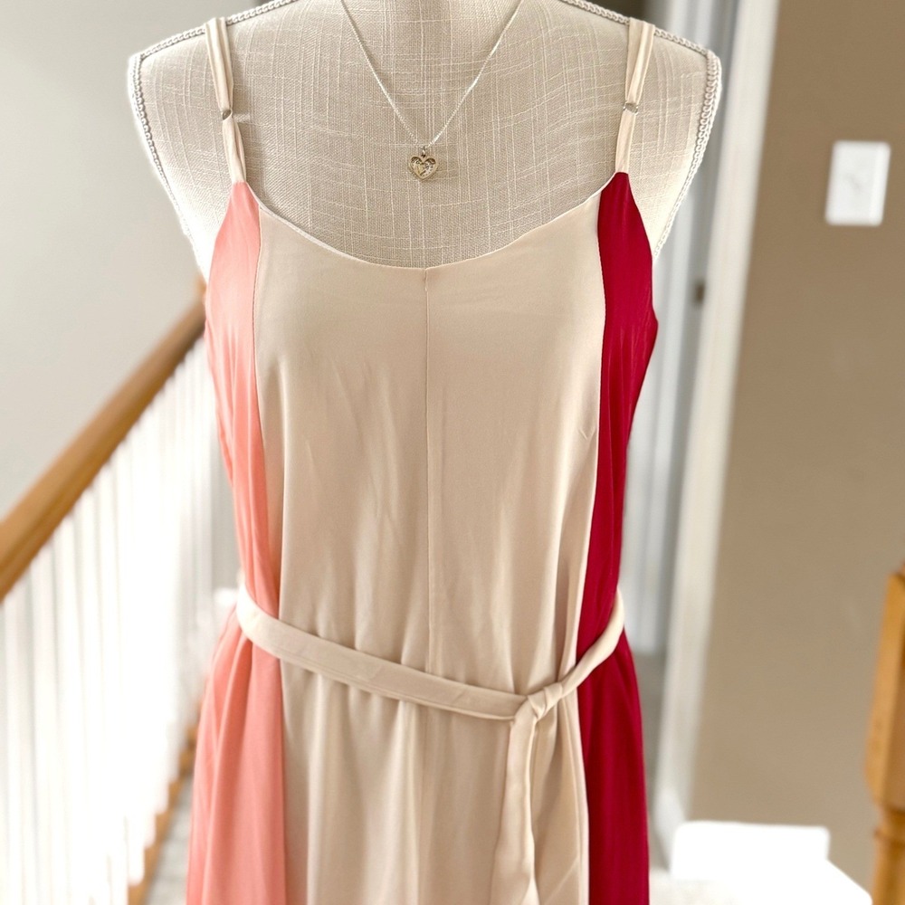 Colorblock‎ Maxi Dress Pink Cream Red Belted Sleeveless Summer Wedding S